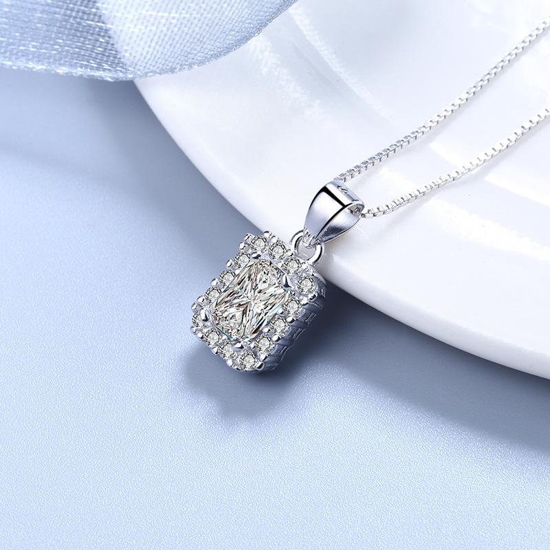 Stříbrný přívěsek S925 s diamanty a geometrickým čtvercovým motivem v korejském stylu, módní elegantní dámské šperky