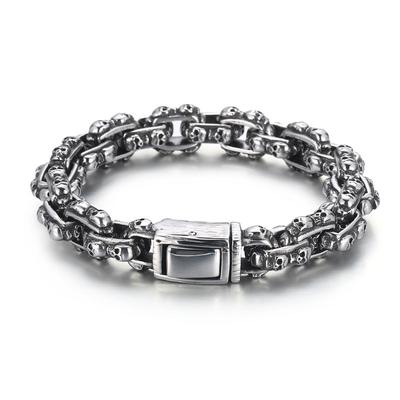 Personalized Trendy Plaid Chain Bracelet Korea Dongdaemun Retro Punk Skull Titanium Steel Men 'S Bracelet 