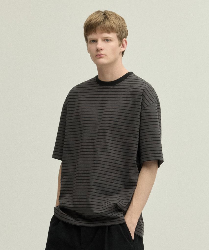 URBANDTYPE Vintage Label Striped T-Shirt_Charcoal