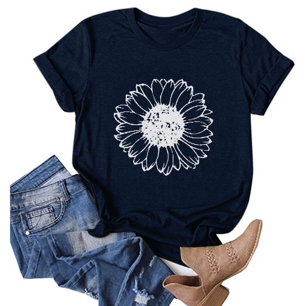 Women Casual Printing Short Sleeves Loose T-Shirt Blouse Tops
