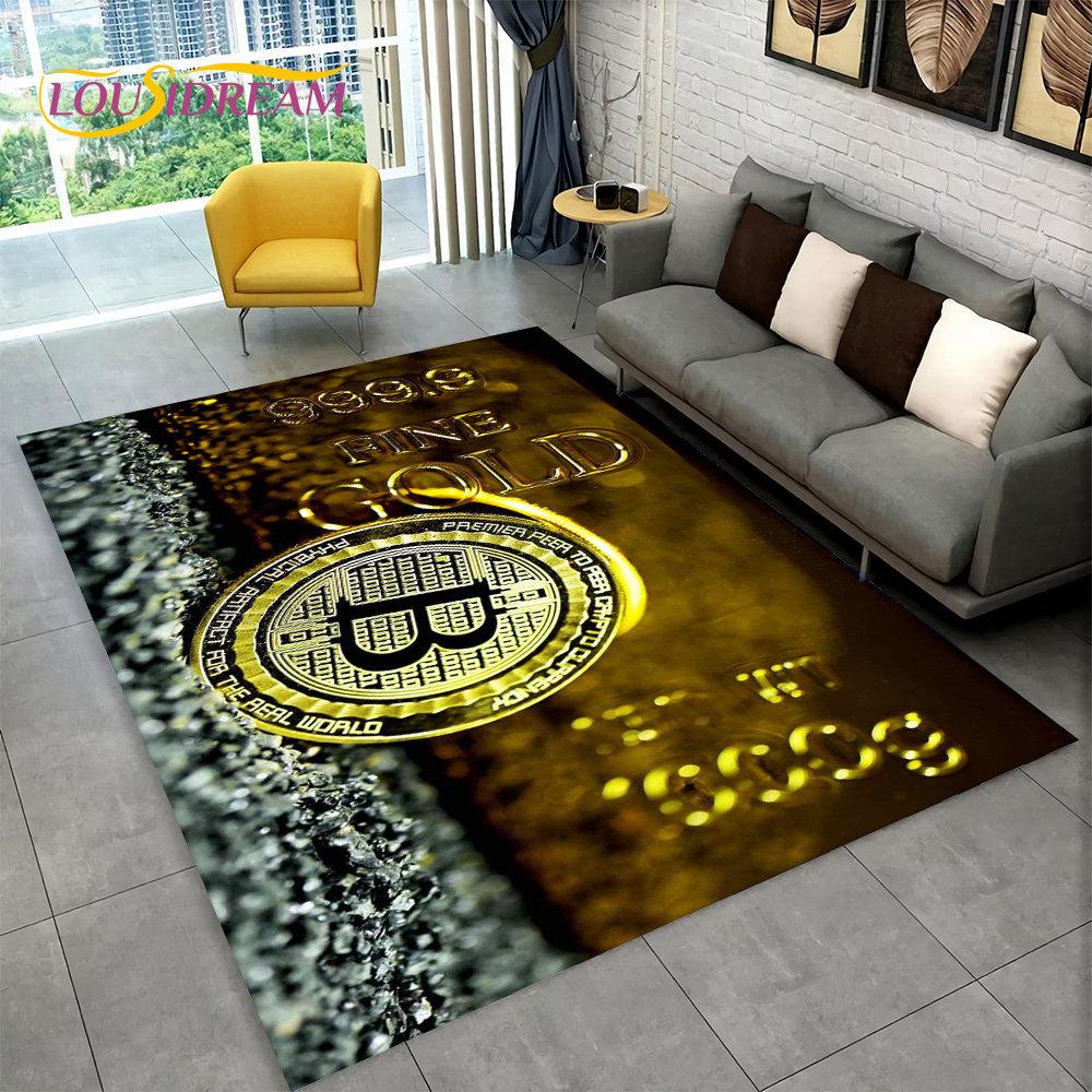 Covor 3D pentru monedă virtuală Bitcoin, mare, covor pentru sufragerie, dormitor, canapea, cameră de joacă, covoraș, covoraș anti-alunecare pentru copii