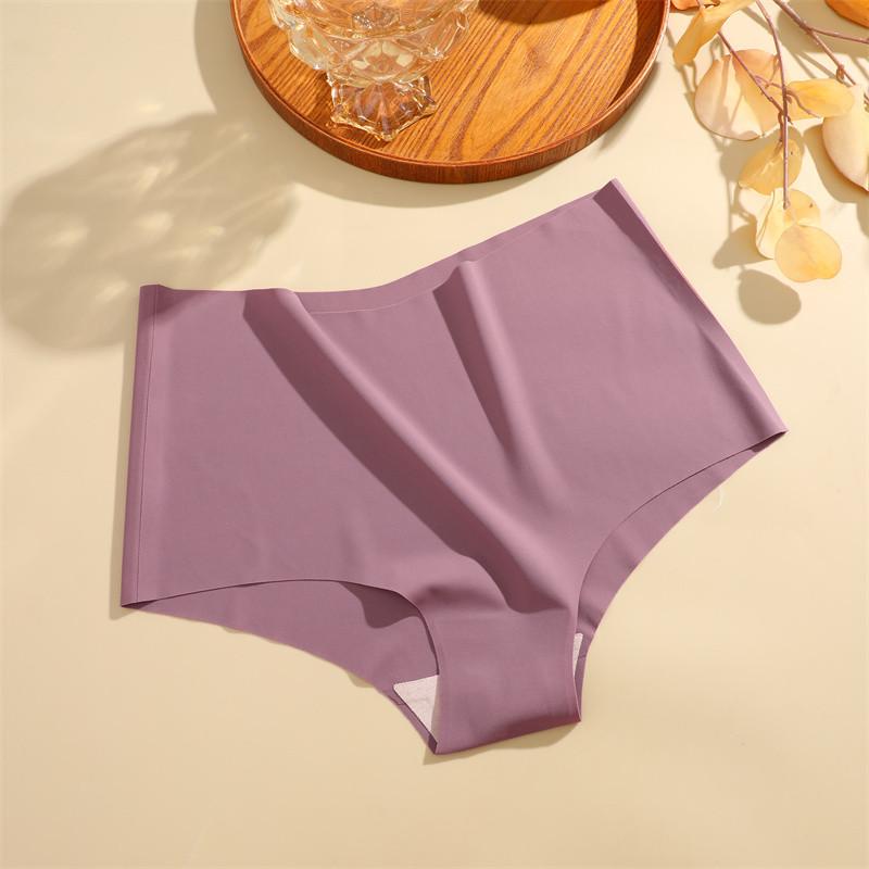 FINETOO Women Ice Silk Panties High-Waist Underwear Seamless and Traceless Briefs Solid Color Lingerie