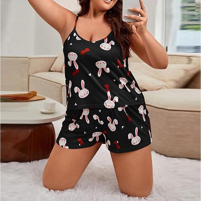 Europäischer & Amerikanischer Stil Übergröße Camisole Set - Extra Großer Druck Sexy Pyjamas für Frauen