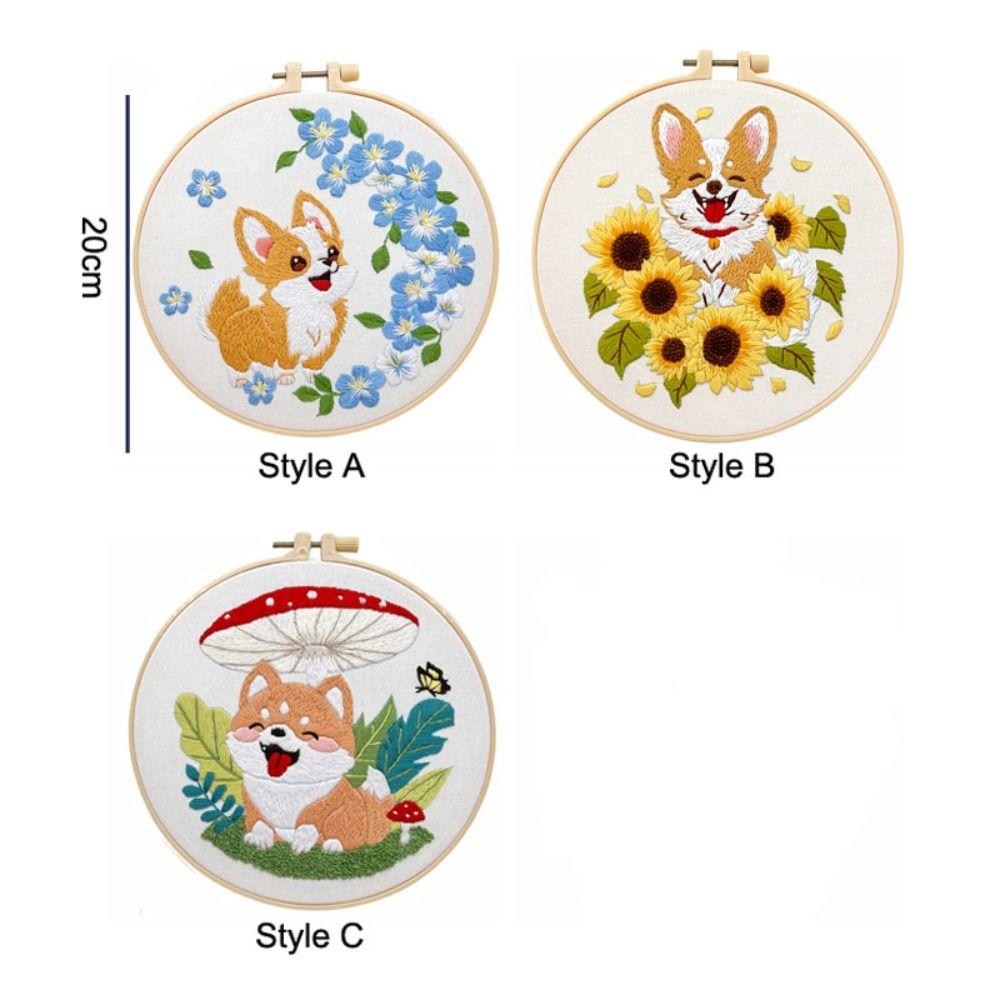 Floral Patterns Dog Embroidery Kit Corgi Embroidery Set Home Decor Cross Stitch Set Beginner