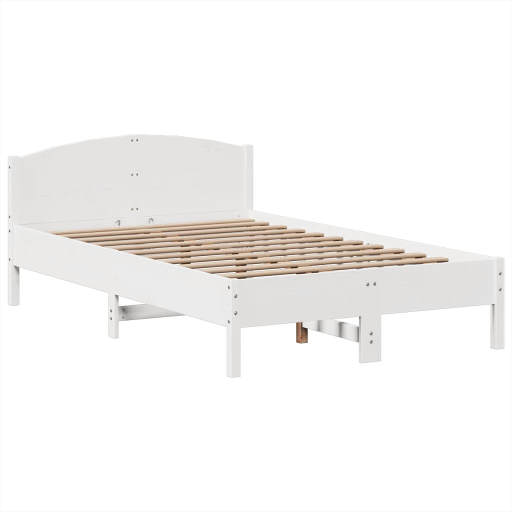 Solid Wood Bed with Shelf Without Mattress White 135 x 190 cm Pine