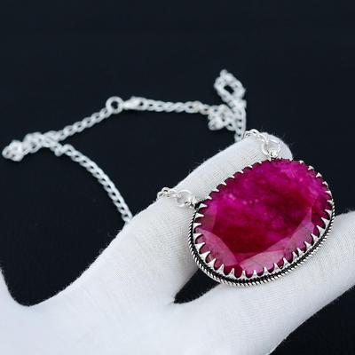 Kashmir Rosa Rubin Ädelsten Smycken Halsband, Kashmir Rosa Rubin 925 Sterlingsilver Berlock Halsband För Bröllopspresent, Halsband För Kvinnor