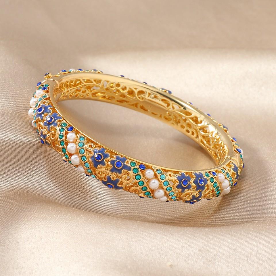 Retro Floral Pearl Enamel Multi-color Oil Drip Bracelet