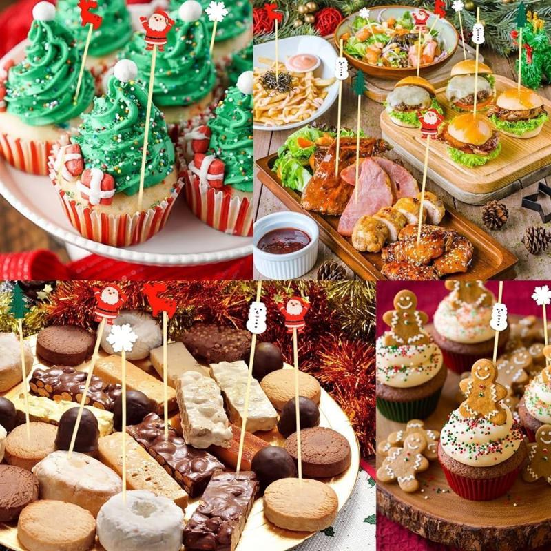 100KS Vánoční stromek ve tvaru nápoje Koktejly Předkrm Ovoce Cupcake Pocks Festivalové party Dekorace