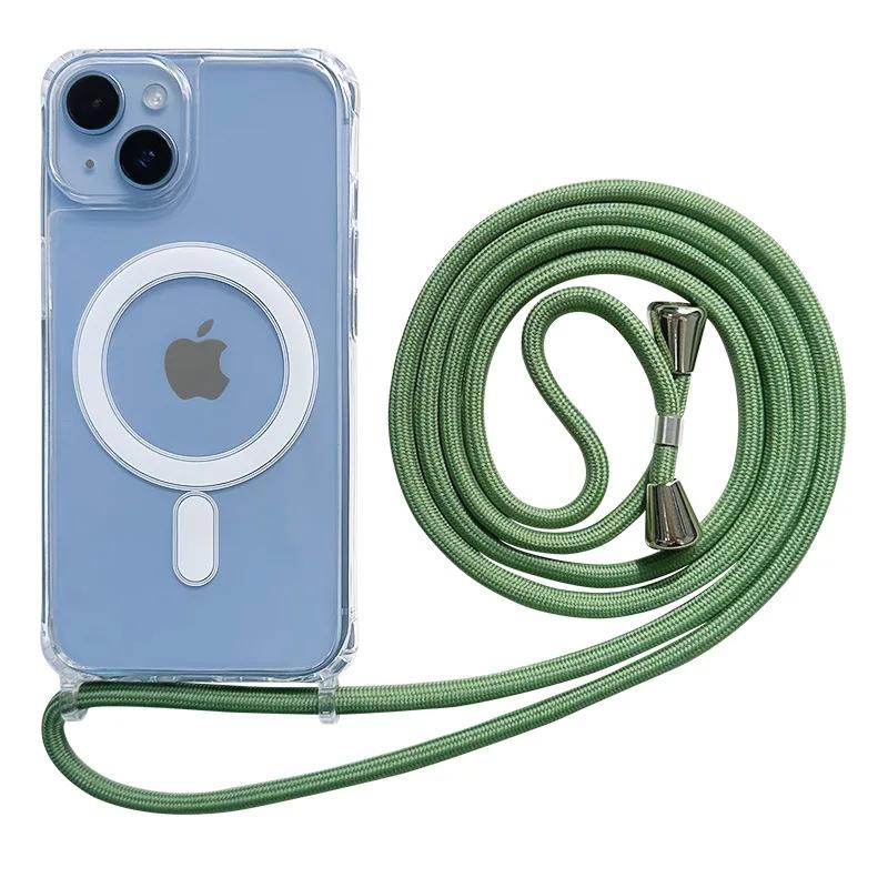 Laccetto a tracolla Custodia magnetica trasparente per 17 Air 16 15 Plus 14 13 12 Pro Max 11 Per Magsafe Cover posteriore rigida in acrilico PC