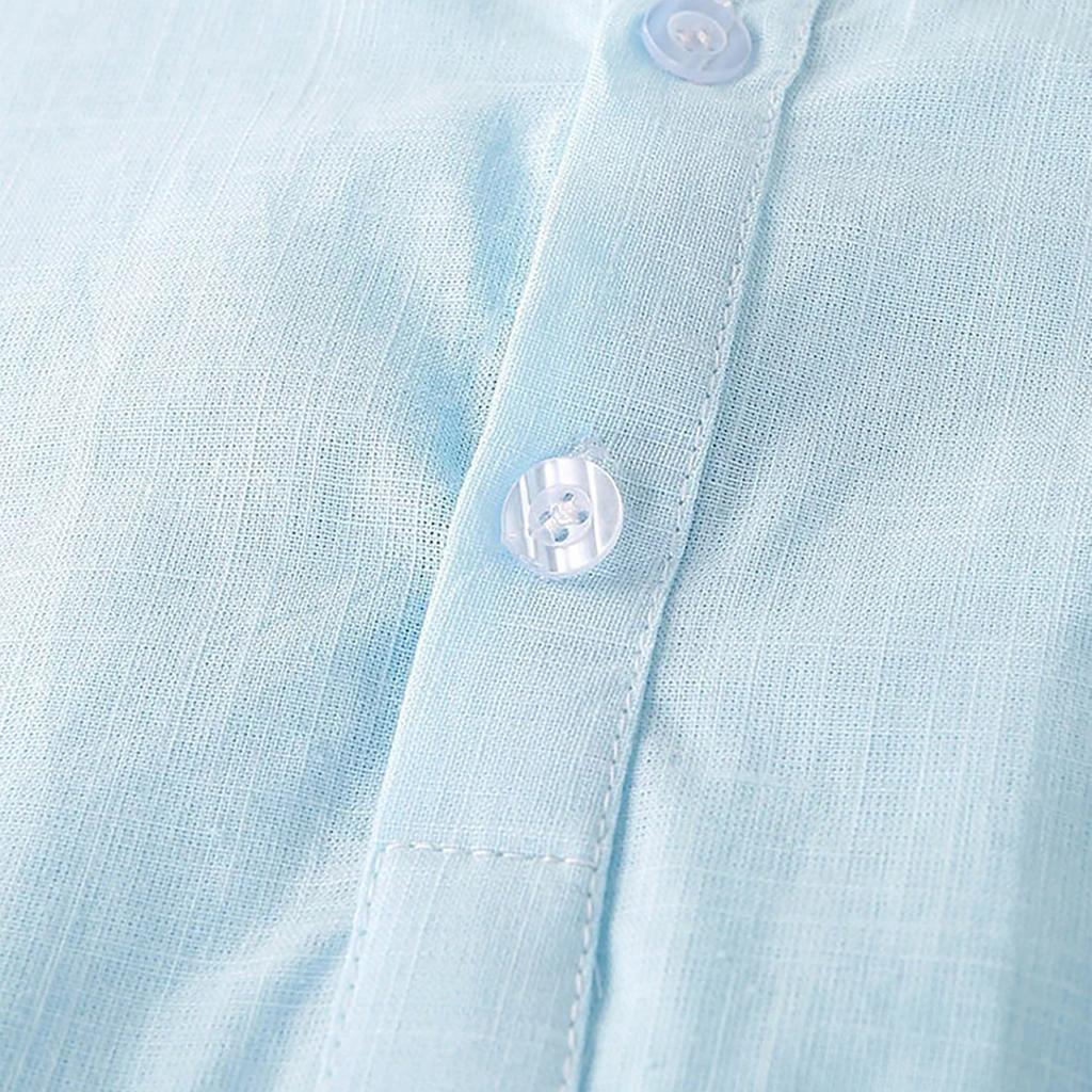 Men's Cotton Linen Shirt Regular Fit Short Sleeve V Neck Button Down Summer Shirt Beach T Shirts