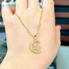 Full Diamond Moon Necklace Women'S Light Luxury Versatile Copper Micro-Inlaid Zircon Pendant Exquisite Clavicle Chain