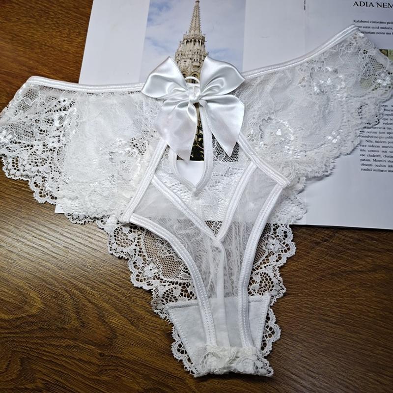 Women Lace Hollow Out Underwear Sexy Cross Strap Panties Bow Transparent Knickers 118