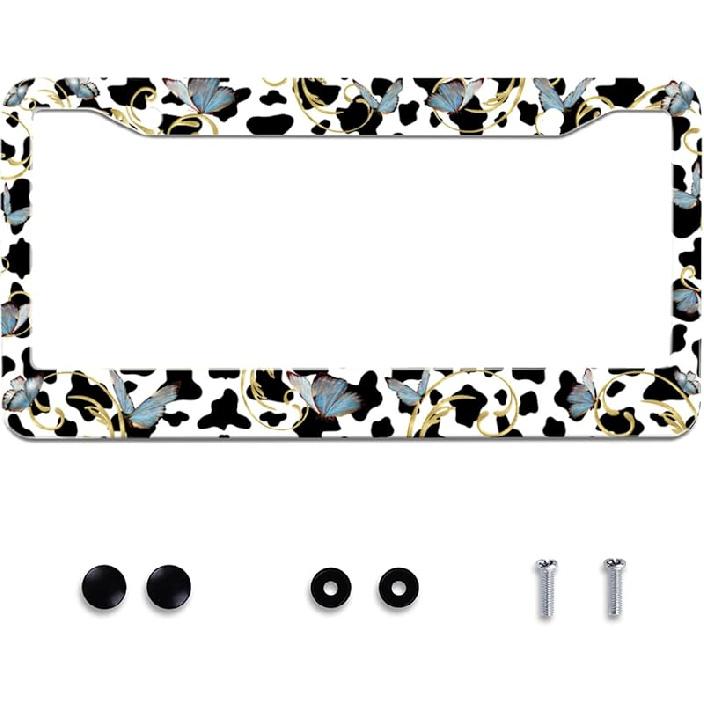 Personalise Colorful Floral Flowers License Plate Frame License Plate Frames Car Universal Stainless Steel Accessories Cars Decor With 2 Holes And