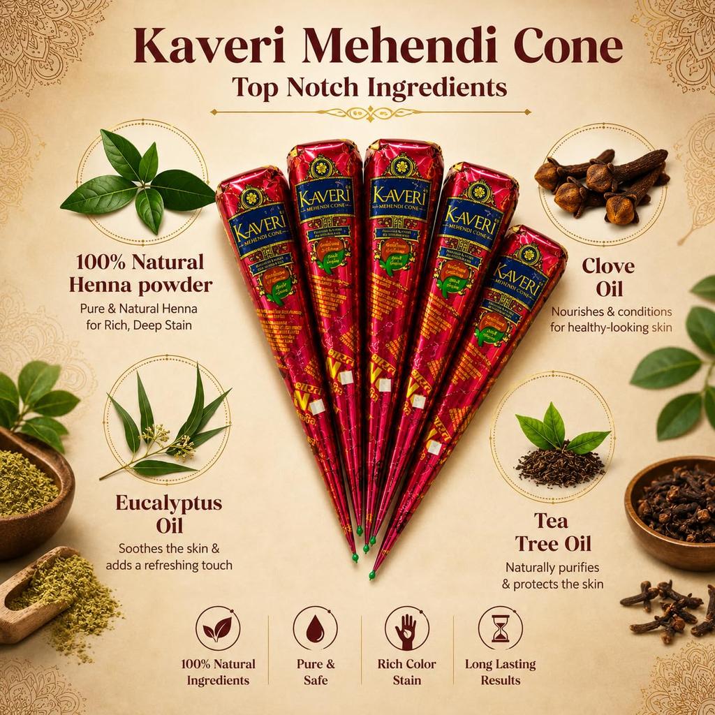 Kaveri Natürliche Henna Mehandi Kegel Für Hand- und Haarkunst Traditionelle Rajasthani Paste Für Brauthochzeitsgebrauch 24er Pack