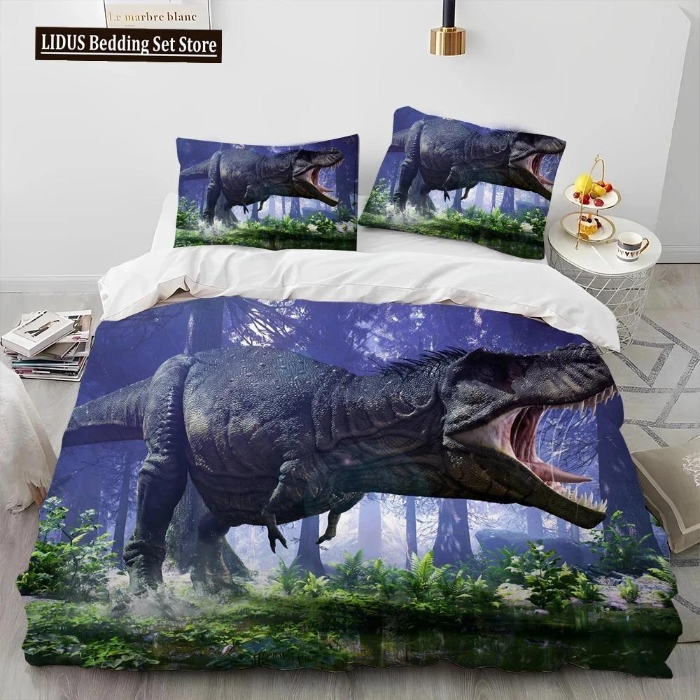 3D Cartoon Dinosaur Illusion Comforter Bedding Set,Duvet Cover Bed Set Quilt Cover Pillowcase,Queen Bedding Set For Boys Gift
