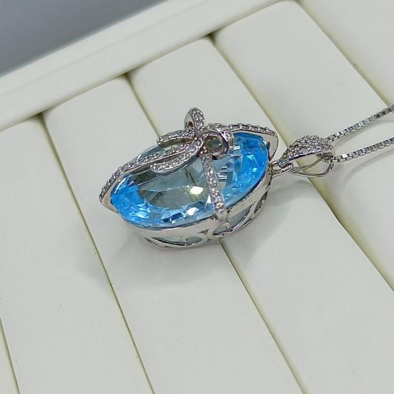 Přívěsek SACEGEMS 15*20mm Přírodní švýcarský modrý Topaz Přívěsek 925Sterling Silver Náhrdelník pro ženy Každodenní párty Jemný šperkový dárek
