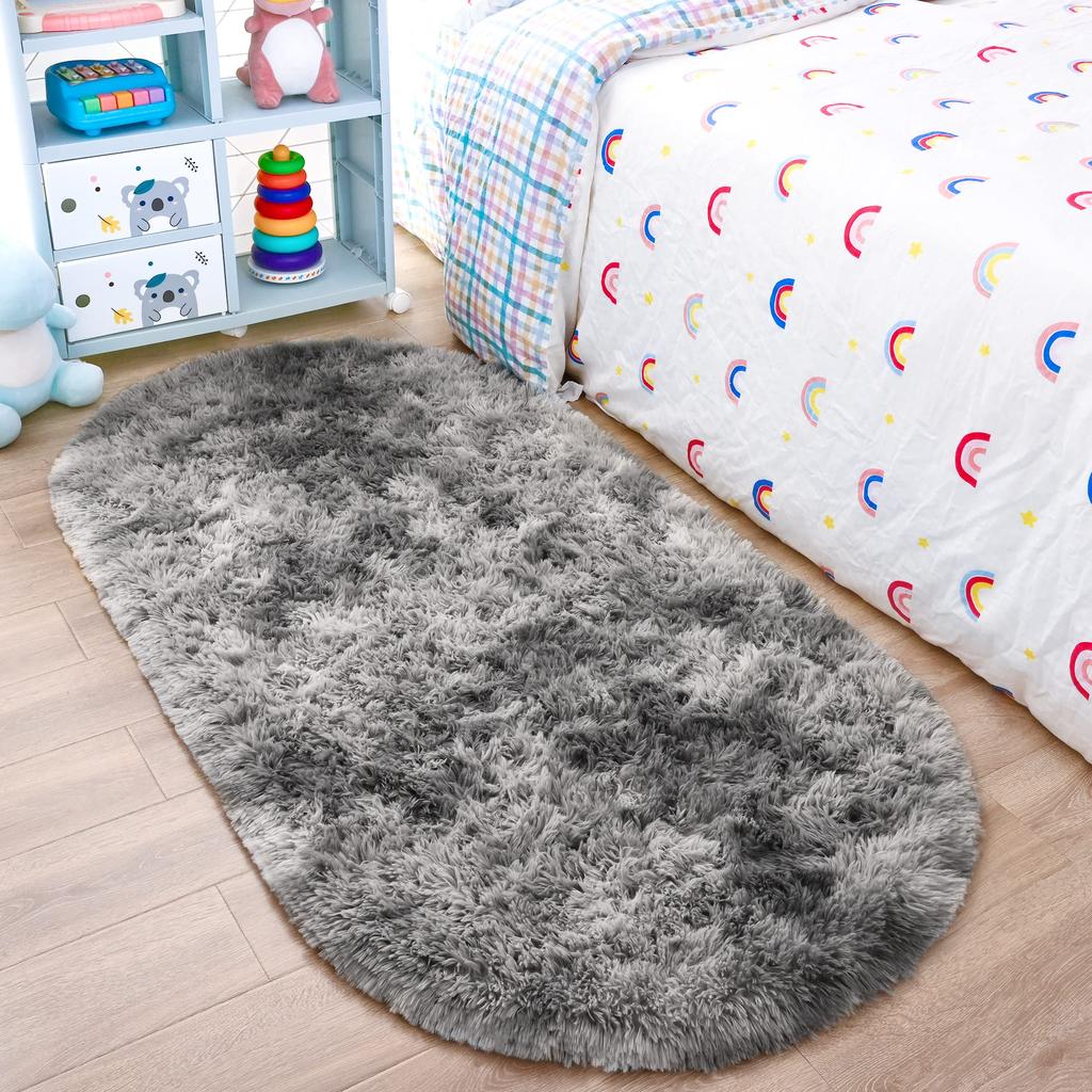 Long Plush Oval Area Rug Super Soft Fluffy Bedroom Bedside Rug Kids Room Nursery Dorm Floor Mat Home Decor
