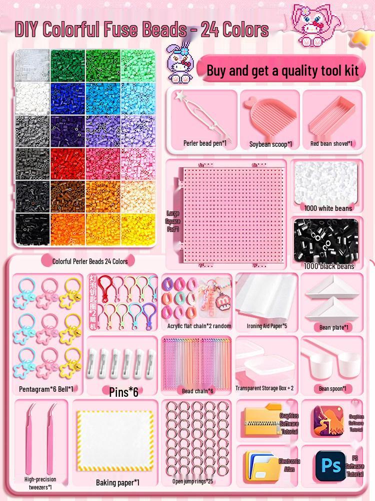 DIY Pin Bean Toy Craft Kit for Girls - Complete Set with Tools & Fusion Beads