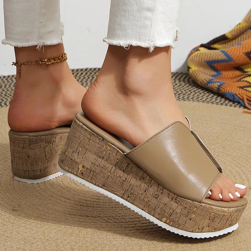 Fashion Shoes for Women 2025 Summer Fashion Platform Wedges Peep Toe Slip on Slippers Women Slides Sandalias De Mujer Plus Size 35-43