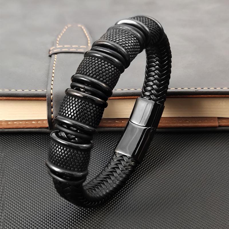 New Classic Men's Leather Bracelet Hand-woven Multi-layer Combination Stainless Steel Accessory Fashion Charm Jewelry Wholesale