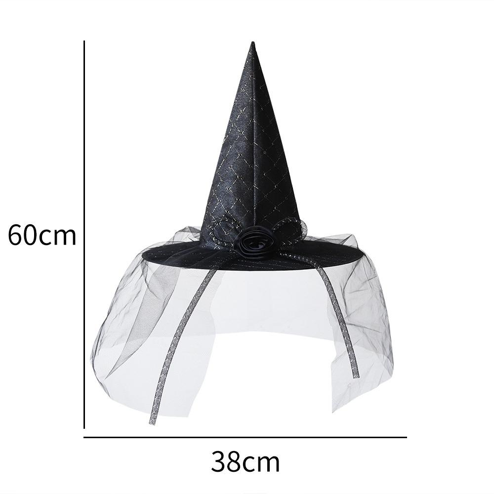 Halloween Witch Hat with Flowers Party Wizard Hats Decoration Props for Adults Children Cosplay Witch Net Gauze Headwear Costume