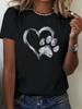 Women Pet Lover Graphic T Shirt Brushed Texture Heart With Paw Print Round Neck Short Sleeve Soft Casual Dog Mom Everyday Tee