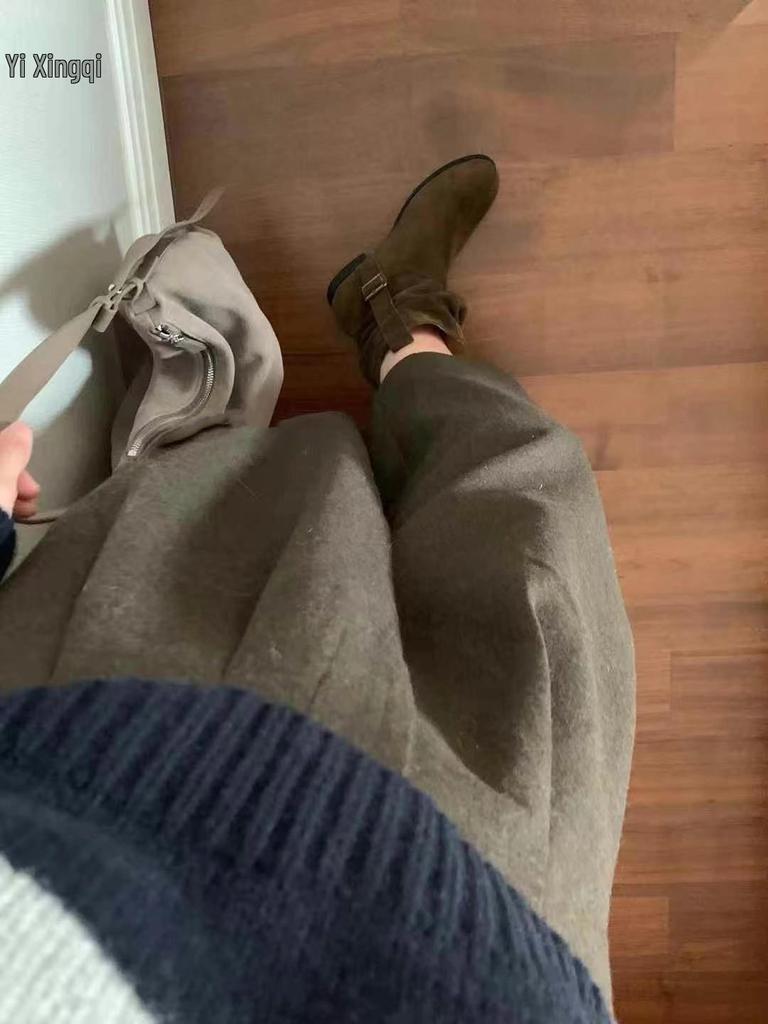 Vintage Cowhide Wrinkled Slouch Ankle Boots - Korean Style Western Cowboy Riding Boots for Women