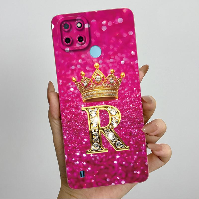 For Realme C21Y C25Y Phone Case Crown Letters Soft Liquid Silicone Protective Back Cover For Realme C21 C15 C 21 C 25 Y Fundas