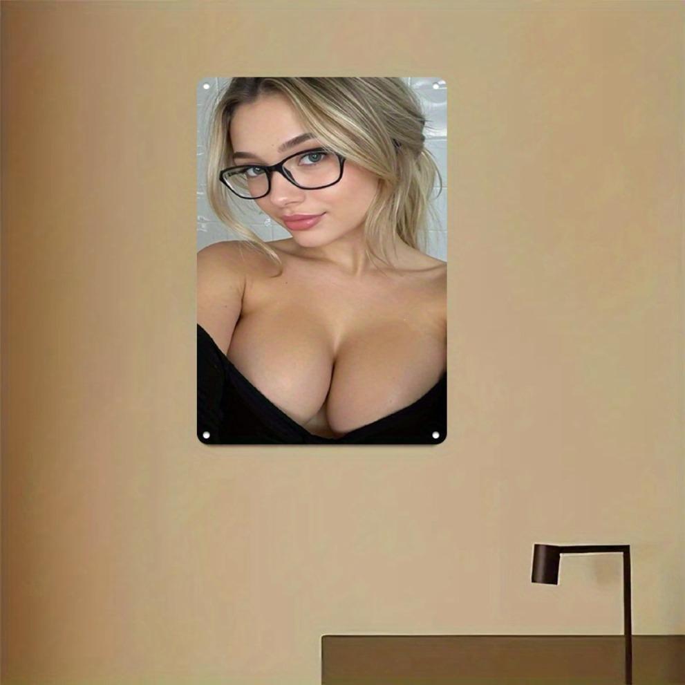 Elegant Woman Metal Wall Art, 2D Floral Face & Glasses Poster - Durable Iron Home Decor for Living Room, Office, Salon - Easy Ha