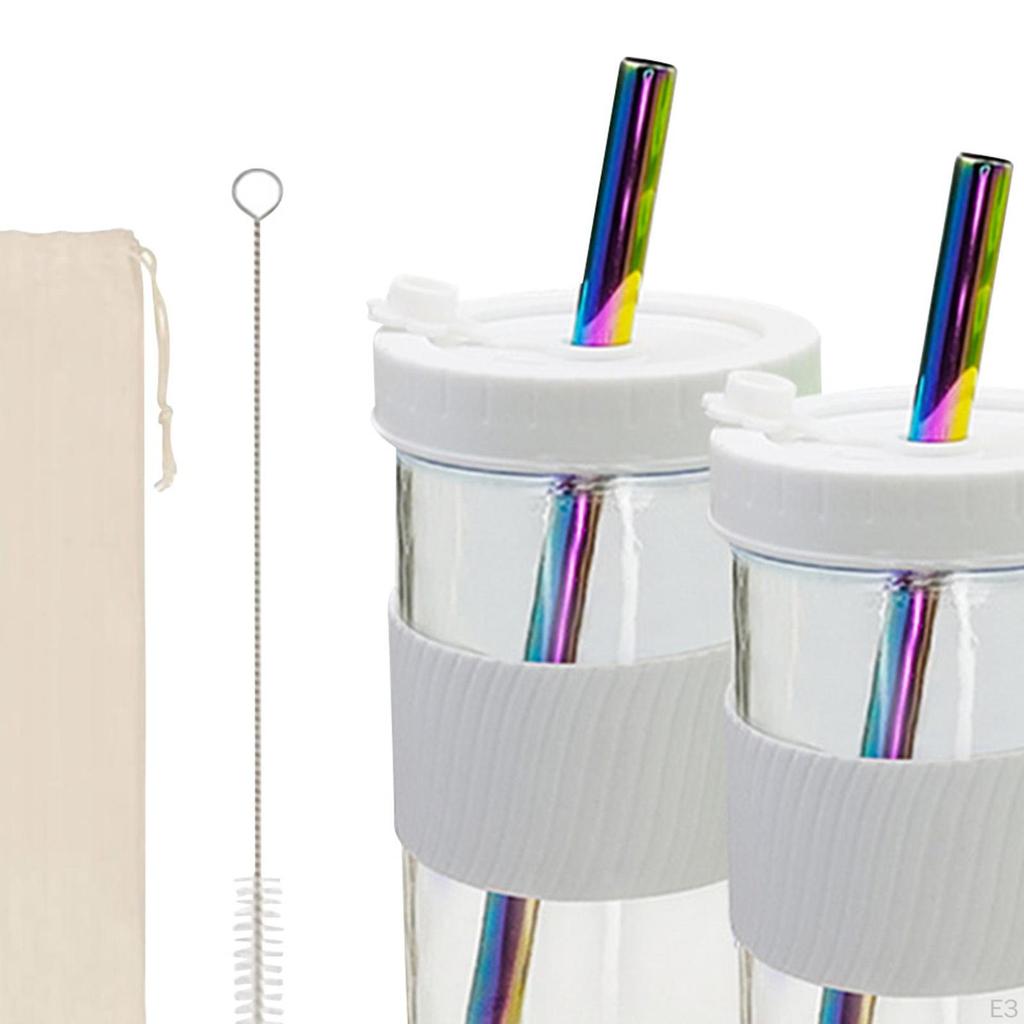 Glass Kit Smoothie Mugs Jar with Lid Straw for Drinking Cold Iced Office Travel