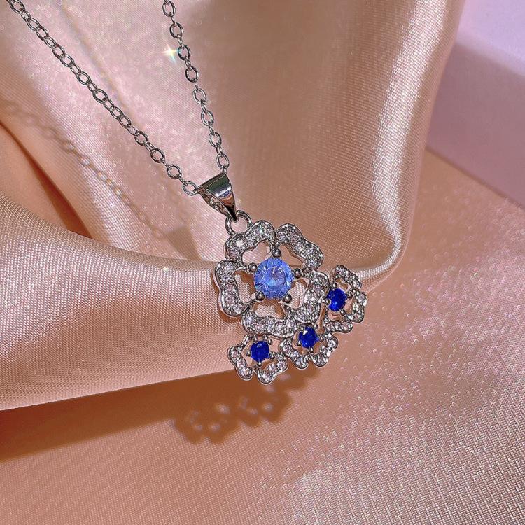 Simulated Spiky Sapphire Cut Ring Necklace Pendant Earring Set