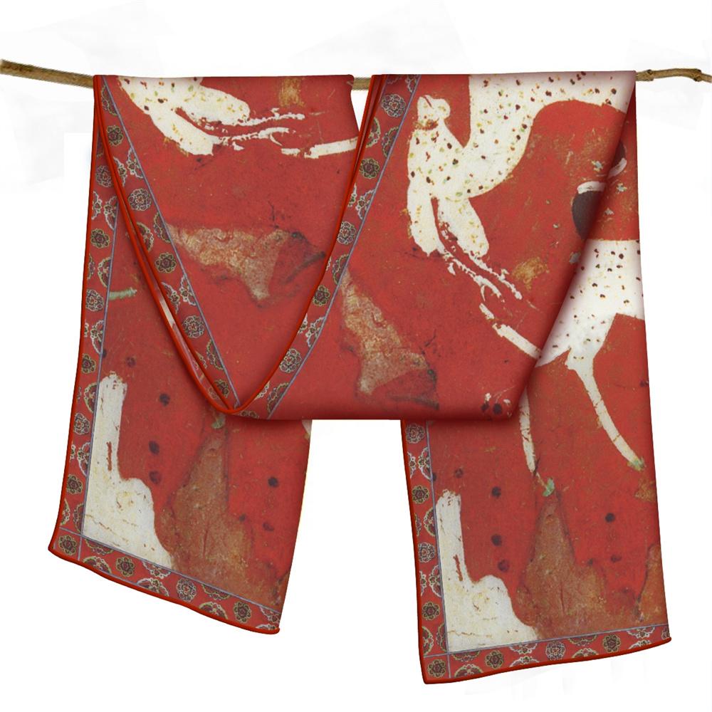 

POBING Twill Silk Scarf Women Poncho Hand Rolled Luxury Oil Painting Long Scarves Wraps Bandana Big Shawl Hijabs Female Foulard 150CM x 40CM&>8Y