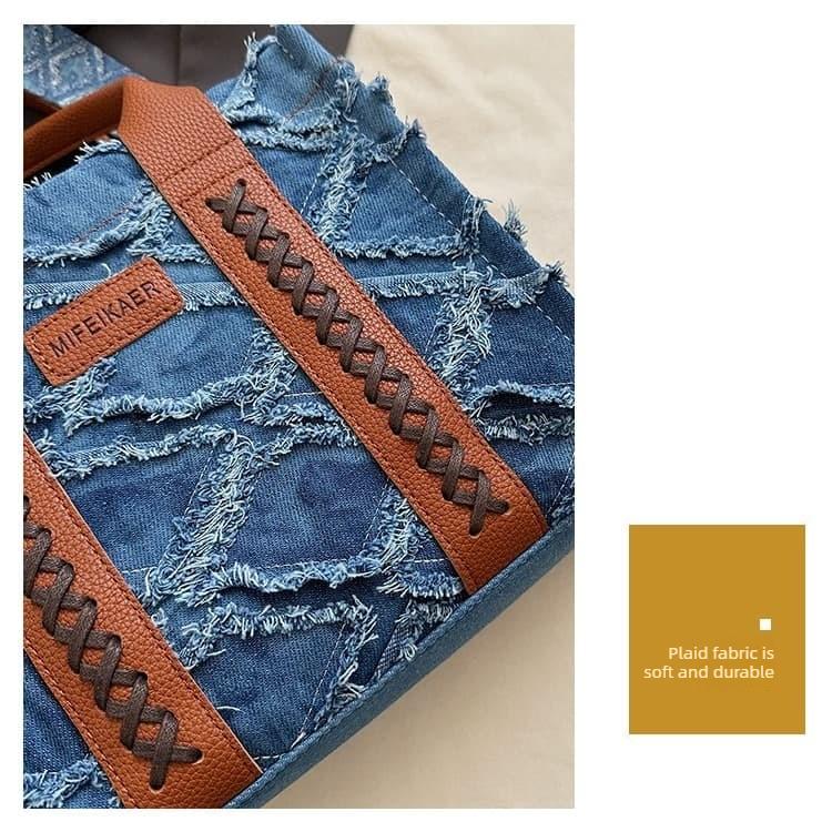 Borsa a tote in denim con bordo grezzo borsa a mano da donna