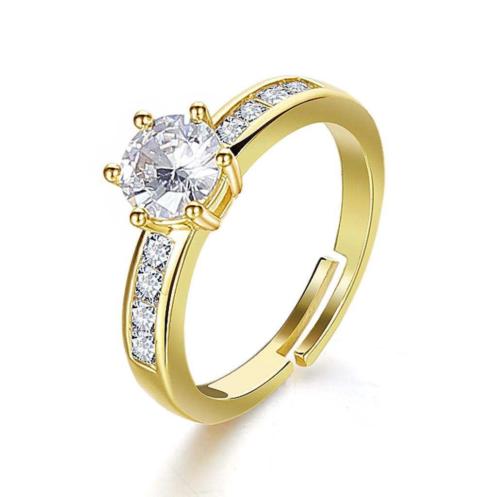 Trendy CZ Stone Adjustable Metal Rings For Women Girls, Gold Color Wedding Brand Engagement Promise Ring Anniversary Party Gift