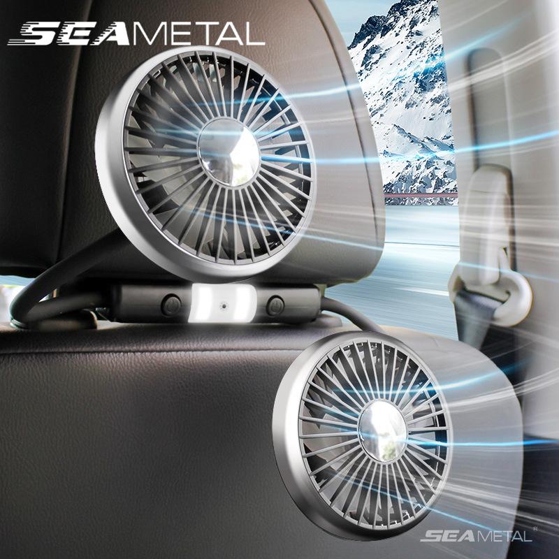 SEAMETAL Car USB Fan Dual Head Cooling Air Fan Independent Switch 3-Speed 360 Degree Adjustable Auto Headrest Fan for Rear Seat Mass Air Flow 3