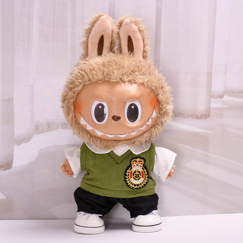 38cm Labubu Plush Doll Casual Outfit Set with Hat (Clothes Only)