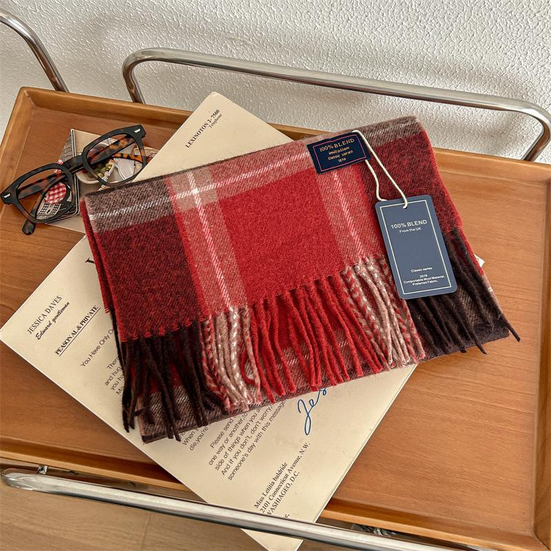 

Универсальный искусственный кашемировый мягкий и липкий клетчатый шарф с кисточками для женщин, зимний роскошный новый модный утолщенный теплый платок 188*33cm