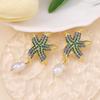 Fashion Ocean Wind Diamond Trend Colorful Starfish Ears, Imitation Pearl Pendant Beach Resort Wind Earrings