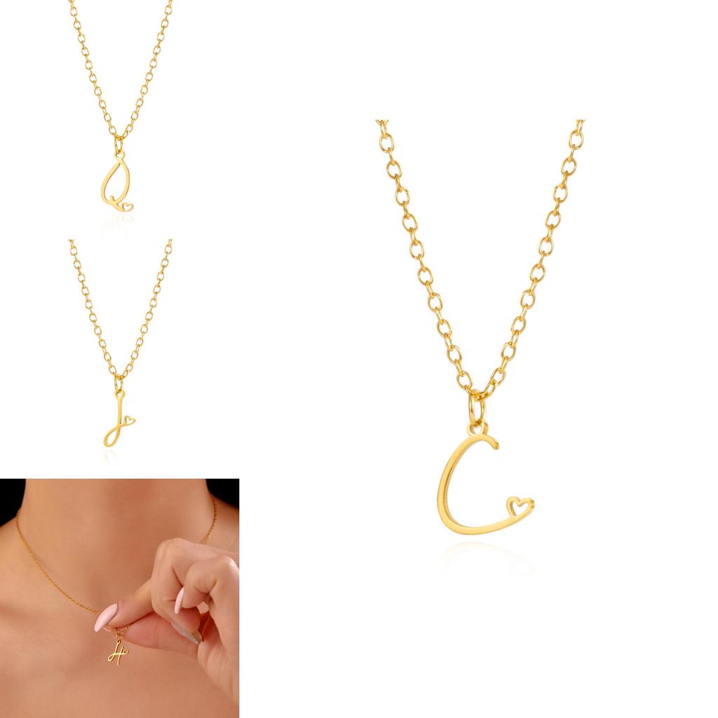 Gold Heart Alphabet Jewelry Necklace With O Chain For Female Fashion Accessory