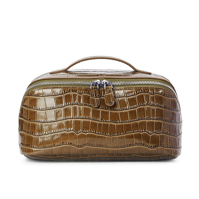Aidanni Crocodile Pattern Genuine Leather Large-Capacity Handheld Cosmetic Bag, Storage Bag, Practical Handbag, Travel Toiletry