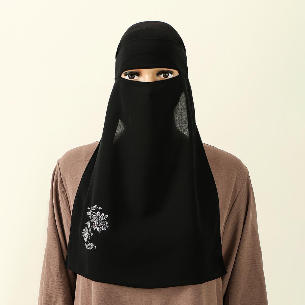 Luxuriöser Chiffonschal Niqab Gesichtsschleier Glänzender Strass Mode Welle Diamant Muslim Ramadan Gebet Binde Khimar Chiffon Gesichtsmaske