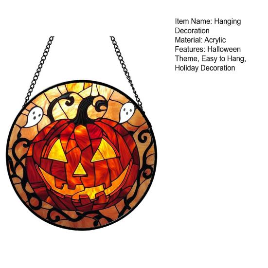 Halloween Suncatcher Decoration Spider Pumpkin Bat Witch Broom Ghost Stained Glass 2D Flat Acrylic Wall Window Hanging Sign Ornament
