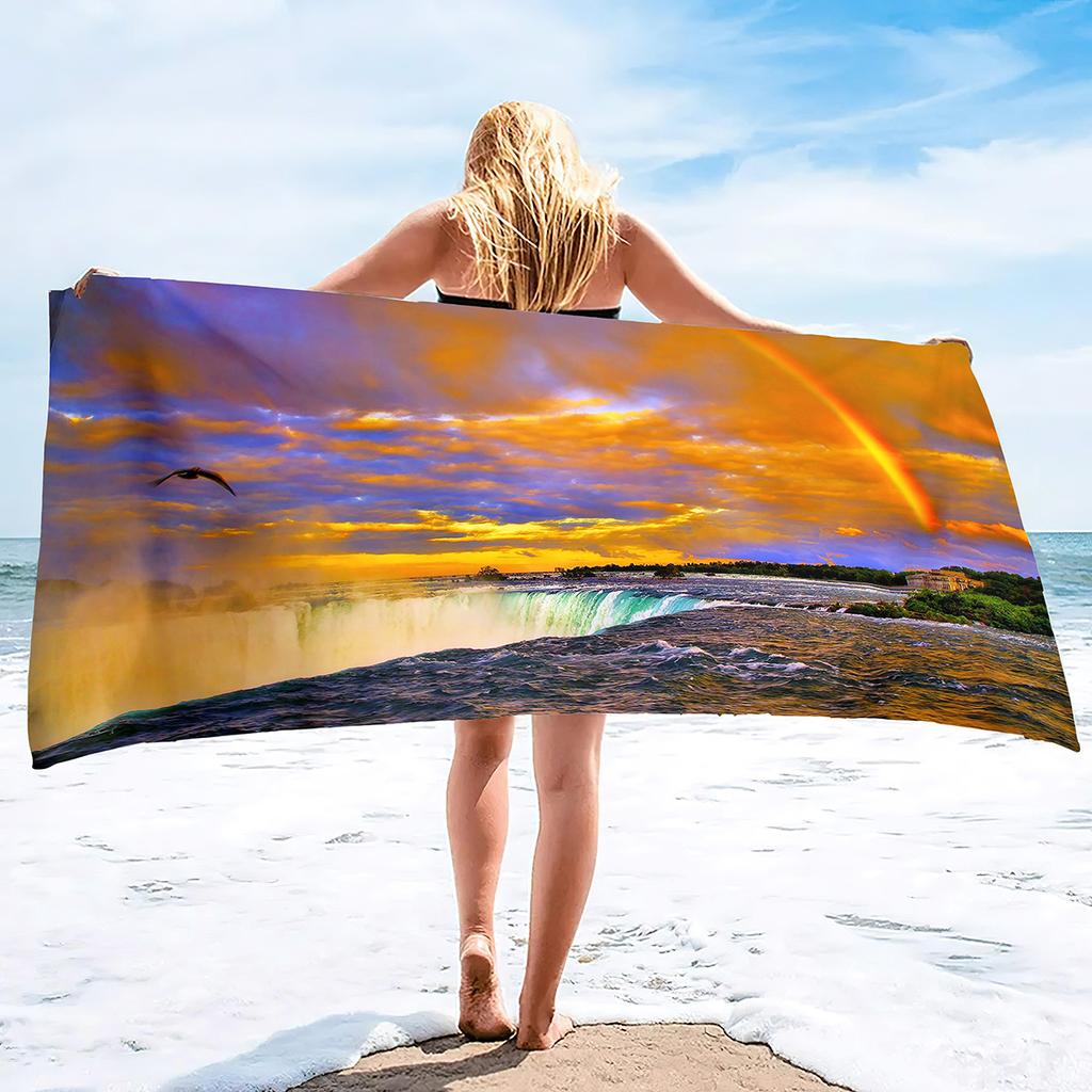 Rainbow Series Seaside Vacation Beach Towel Swimming Bath Towel Sports Microfiber Towel