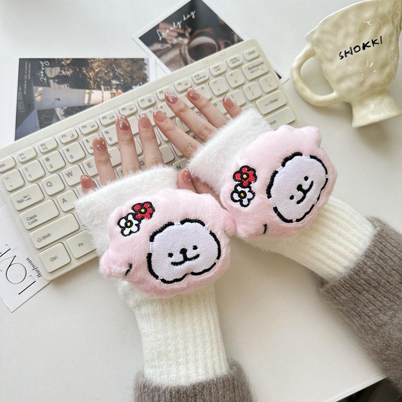 New Doll Adult Gloves Cartoon Cold Proof Warm Half Finger Gloves for Girls Office Students Writing Gloves
