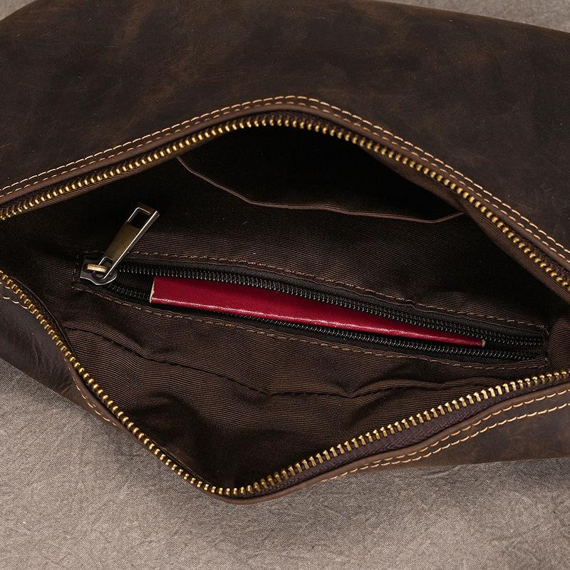 Men'S Genuine Leather Large-Capacity Fanny Pack, Retro Cowhide Breast Bag, First Layer Cowhide Crossbody Shoulder Bag, Oily Leather Casual Bag.