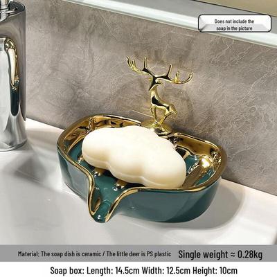 YIXI Green Gold Deer Ceramic Soap Dish