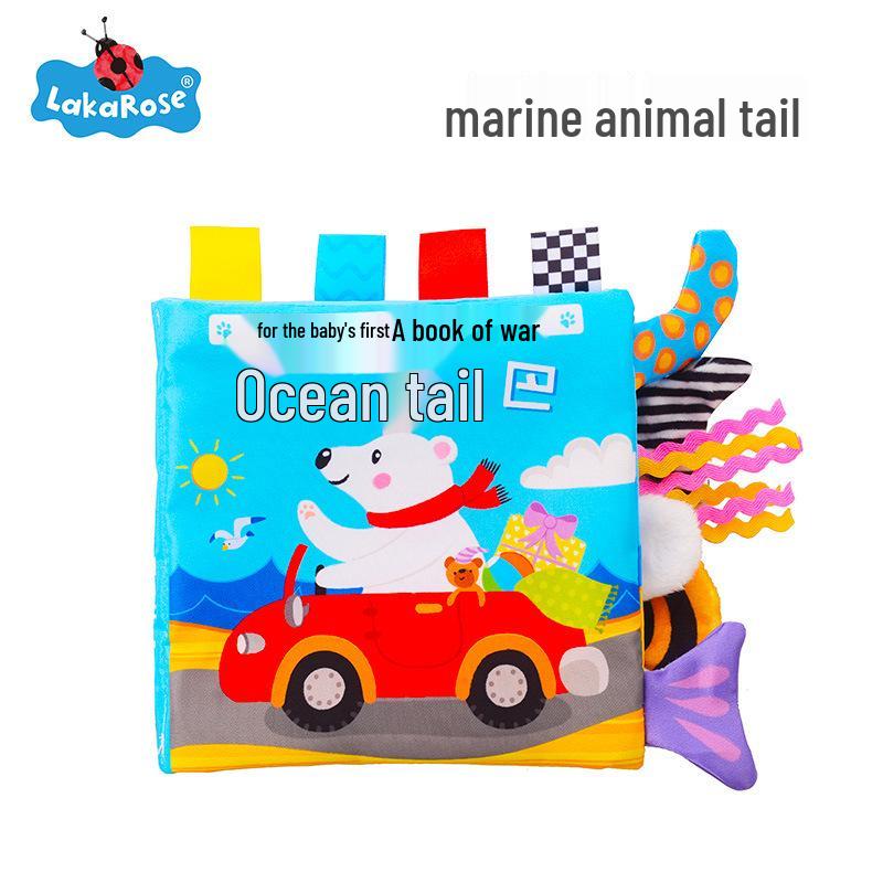 LakaRose Baby Animal Tail Cloth Book: Early Education Crinkle Paper Toy for Toddlers