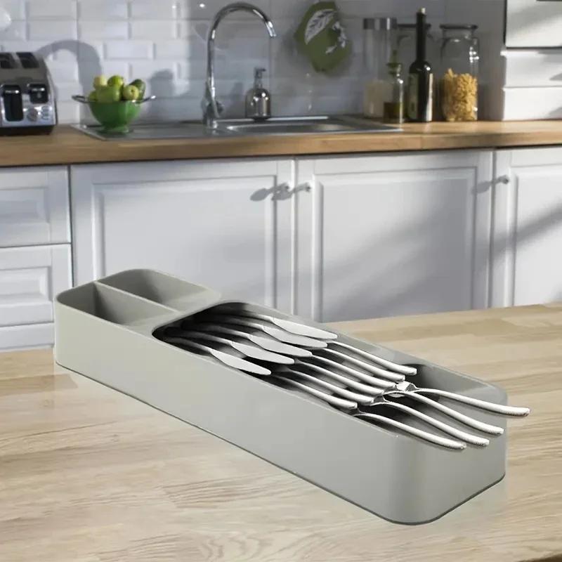1PC Multi-purpose Cutlery Storage Tray Cutlery Fork Spoon Compartmentalized Organizer Kitchen Drawer Categorized Storage Boxes