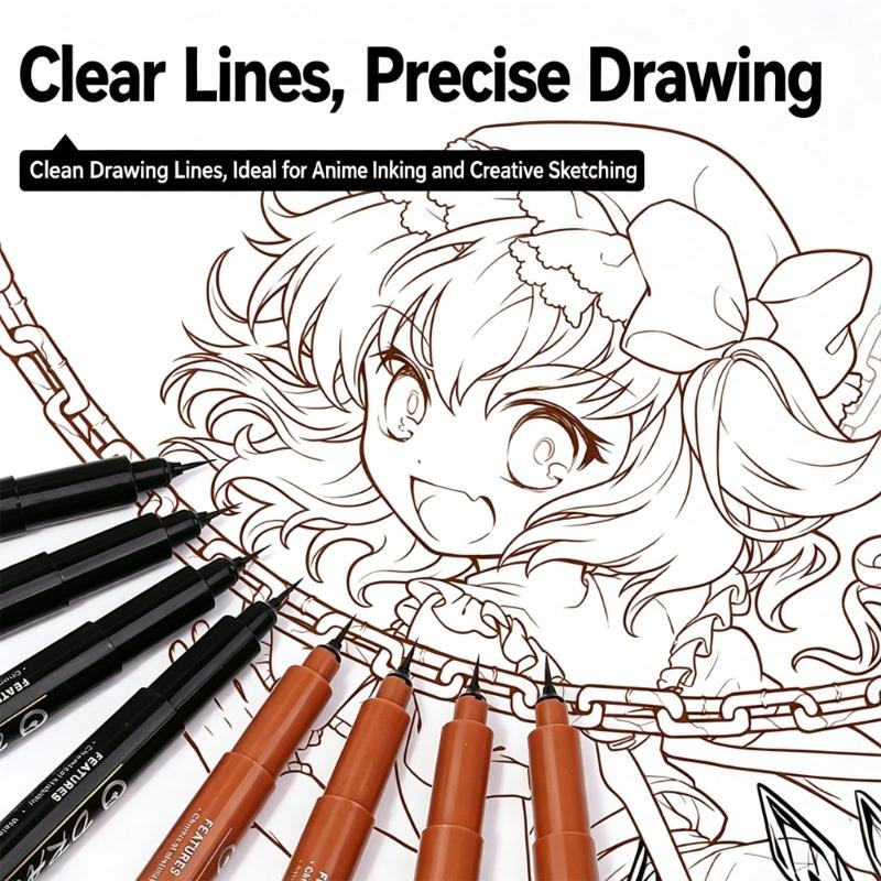 Fine Tip Brush Liner Pen with Extra-Fine Soft Tip for Sketch Practice, Illustration Work, and Daily Art Study Use