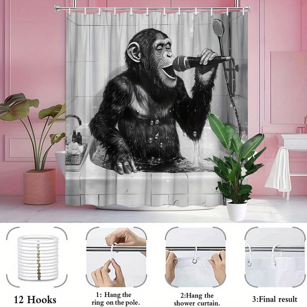 1Pc Funny Singing Chimpanzee Shower Curtain - Modern Fashion Polyester Bathroom Decor With 12 Hooks
